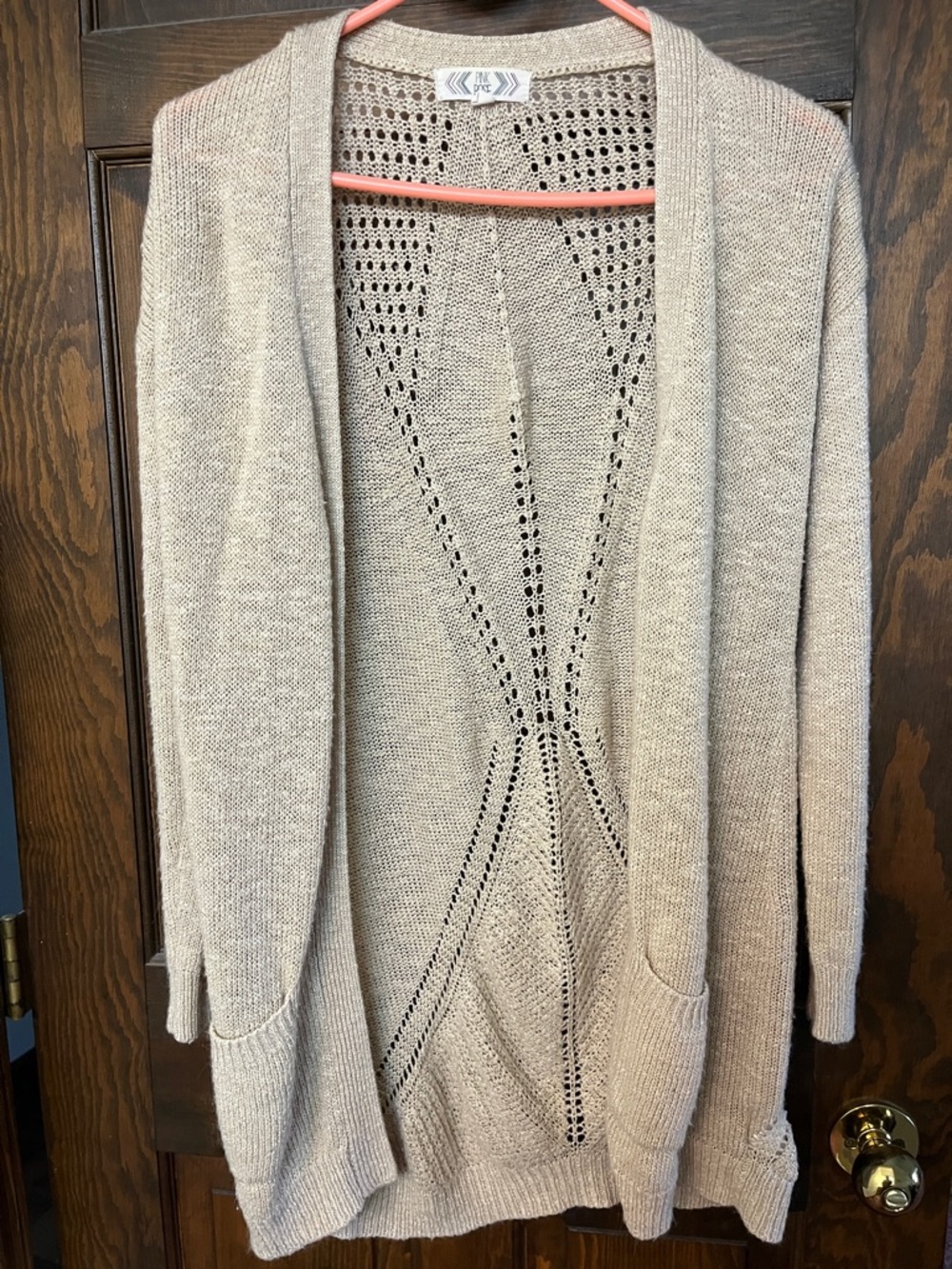 Pink Rose Beige Open-Front Knit Cardigan
